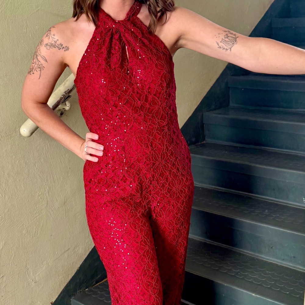 Julia Jordan Red sequin Halter Jumpsuit size 2 - Picture 3 of 3